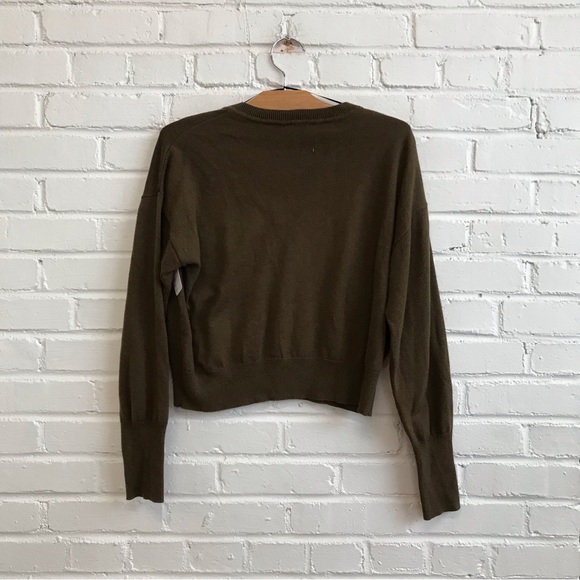 TRISTAN khaki boxy long sleeve V neck sweater - Picture 3 of 3
